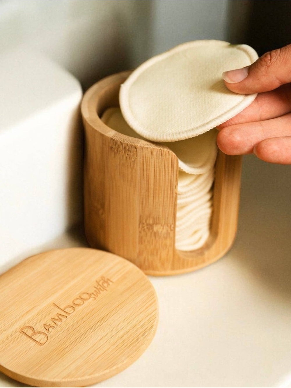 Reusable Cotton Rounds and Bamboo Jar